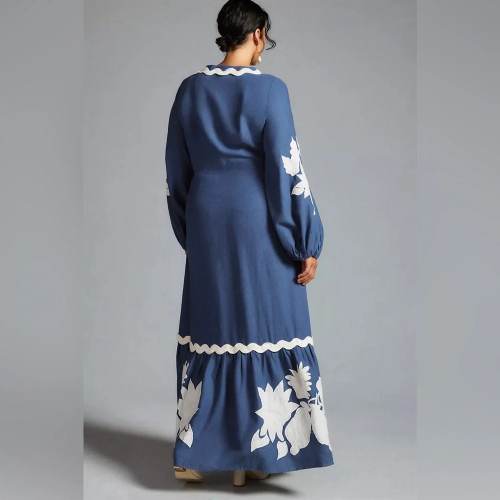 FARM Rio Blue Maxi Dress with White Appliqué - Picture 4 of 8